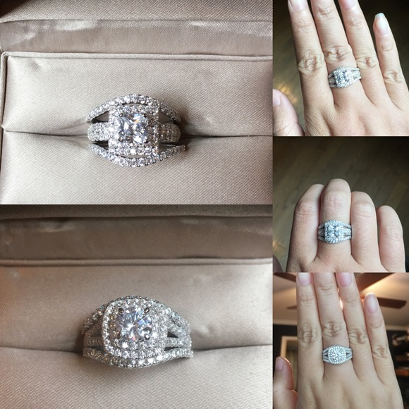 2pcs Solid 925 Silver curve wedding band Pave Ring - Picture 5 of 6